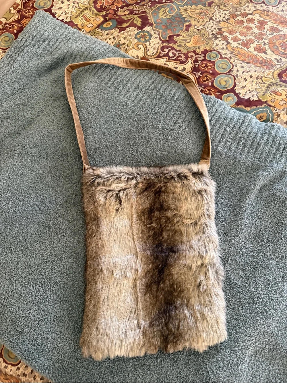 Faux Fur Shoulder Bag Brown Boho Y2K Crossbody Purse